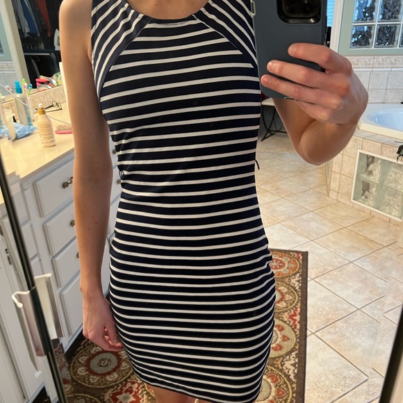 Dresses & Skirts - Navy Blue and white striped dress, fitted